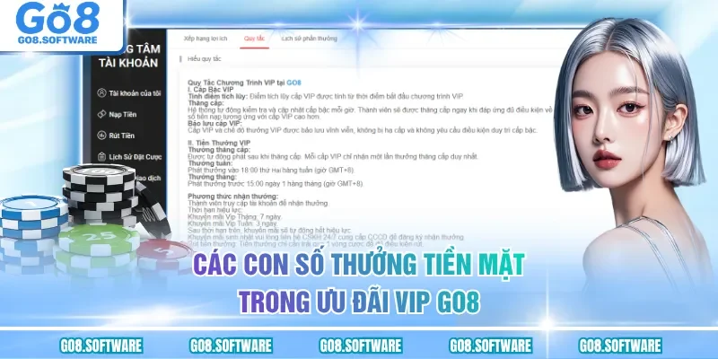 Các con số thưởng tiền mặt trong ưu đãi VIP GO8