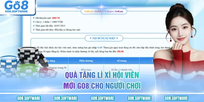 Quà tặng lì xì hội viên mới GO8 cho người chơi